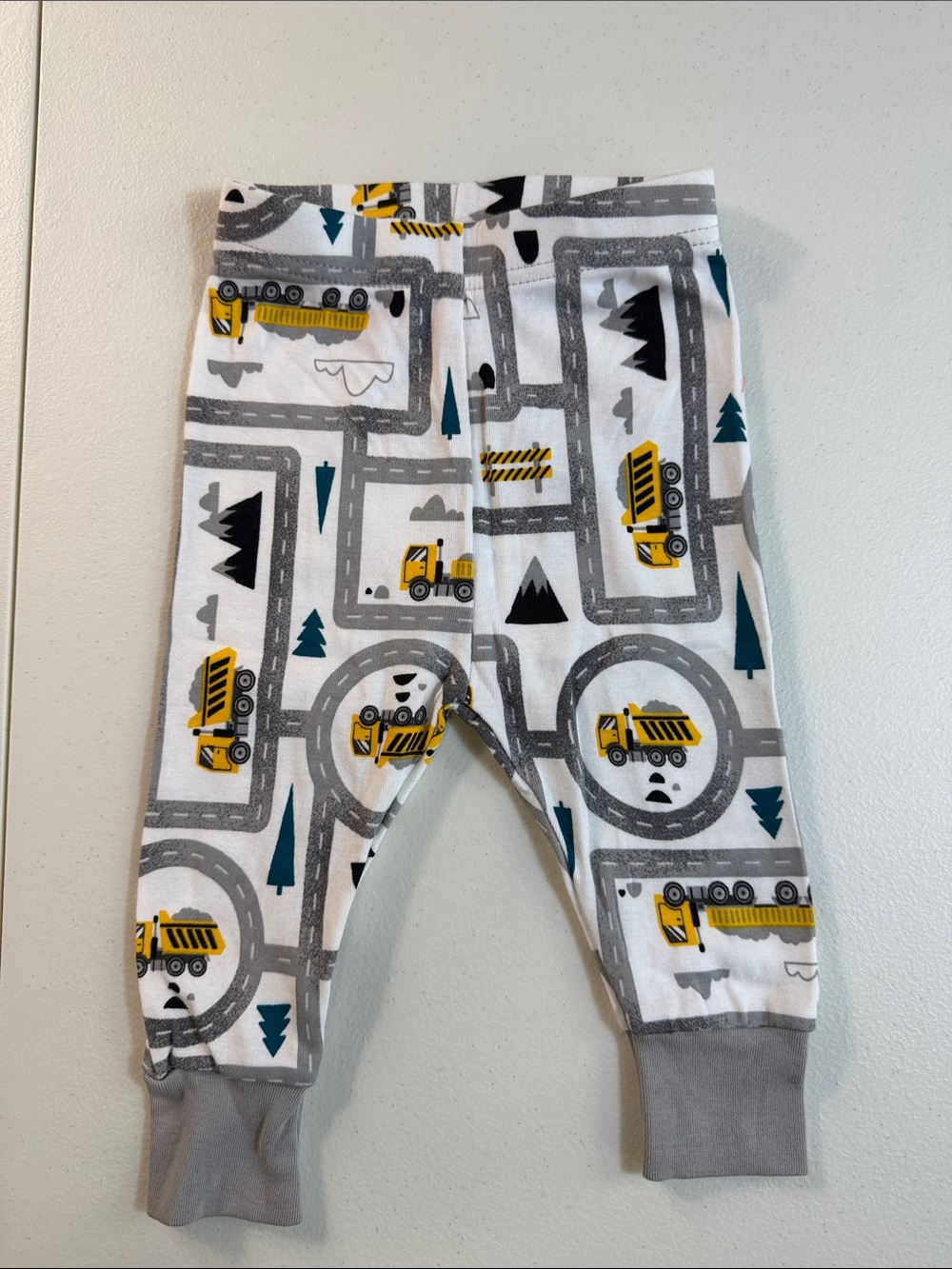 Kids Construction Truck Pajama Pants - White & Yellow